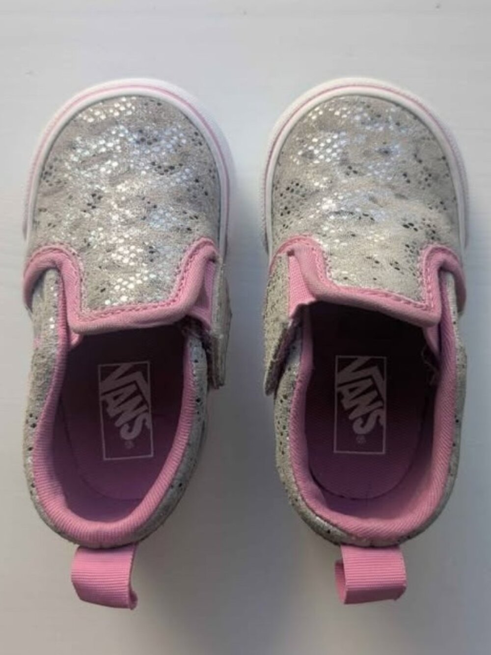 Vans Toddler girls pink and Silver Glitter Slip-On Shoes, toddler 4
